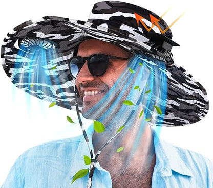 Men’s Sunscreen Fisherman Hat with 2 Detachable Solar Fans