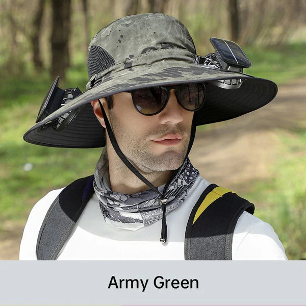 Men’s Sunscreen Fisherman Hat with 2 Detachable Solar Fans