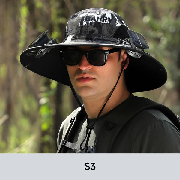 Men’s Sunscreen Fisherman Hat with 2 Detachable Solar Fans